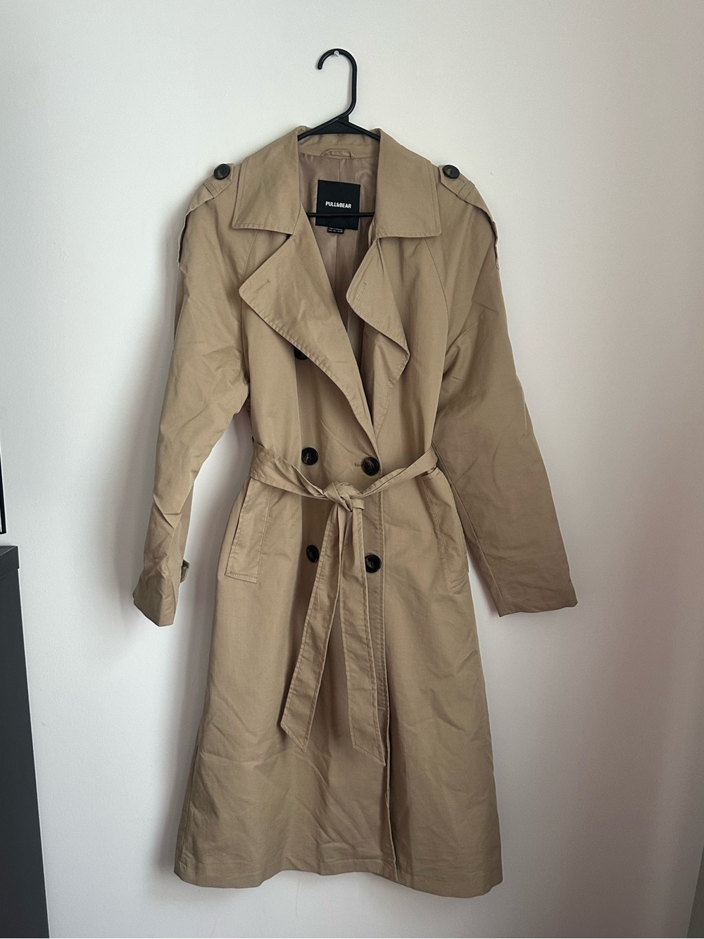 Pull&Bear Tan Double-Breasted Trench Coat with Belt